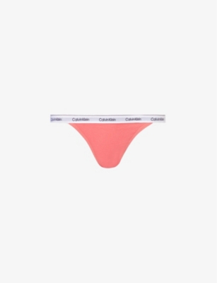 Shop Calvin Klein Womens  Modern Branded-waistband Mid-rise Stretch-cotton Briefs In Calypso Coral