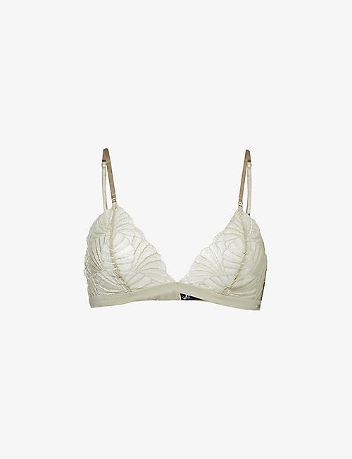 CALVIN KLEIN: Embroidered sheer lace bralette