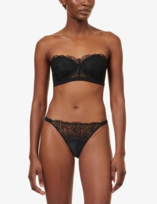 Shop Calvin Klein Women's Black Floral-lace Underwired Padded Bandeau Bra