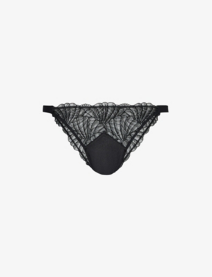 Shop Calvin Klein Women's Black Scallop-trim Mid-rise Lace Briefs