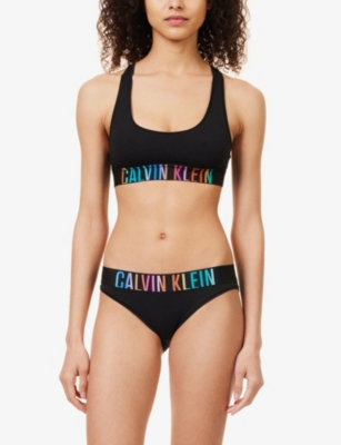 Shop Calvin Klein Womens Black W/ Ombre Pride Wb Intense Pride Branded-waistband Cotton-blend Bralette