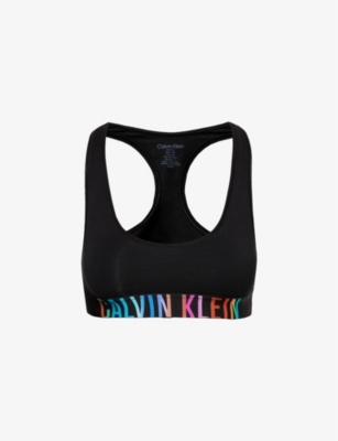 Shop Calvin Klein Women's Black W/ Ombre Pride Wb Intense Pride Branded-waistband Cotton-blend Bralette