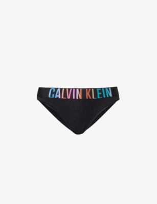 Shop Calvin Klein Women's Black W/ Ombre Pride Wb Intense Pride Branded-waistband Cotton-blend Briefs