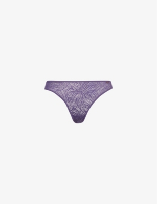 CALVIN KLEIN: Brand-tab mid-rise stretch-recycled nylon lace thong