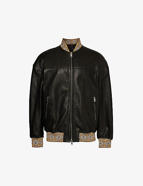 ETRO: Relaxed-fit contrast-trim leather jacket
