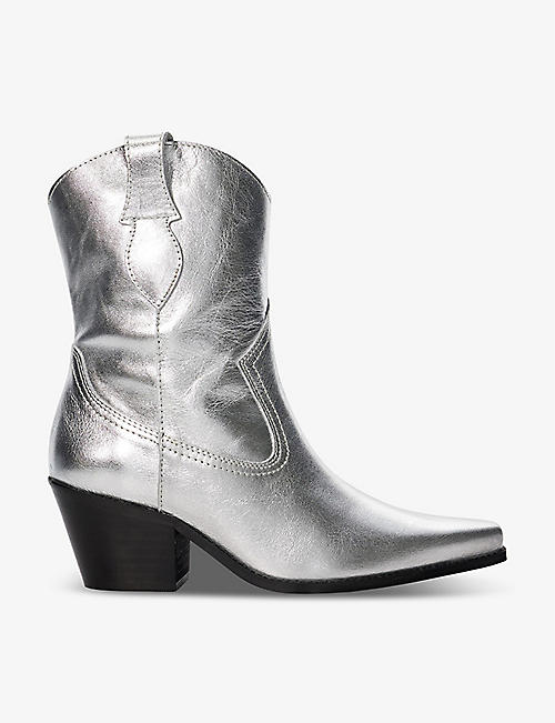DUNE: Pardner metallic leather heeled cowboy boots