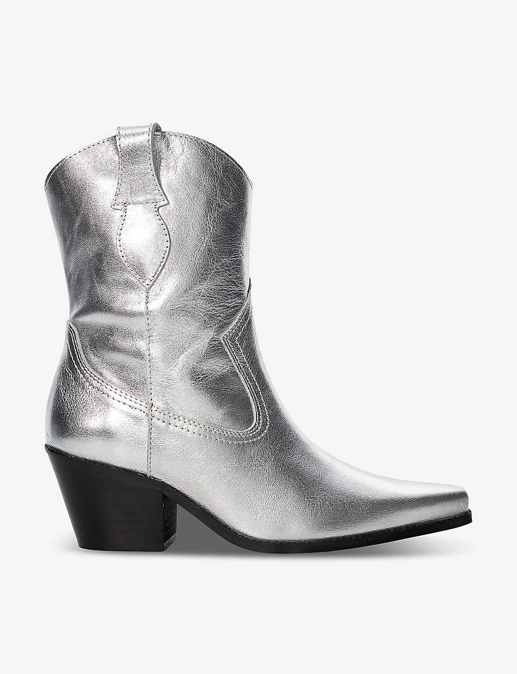 Dune Womens Silver-leather Pardner Metallic Leather Heeled Cowboy Boots