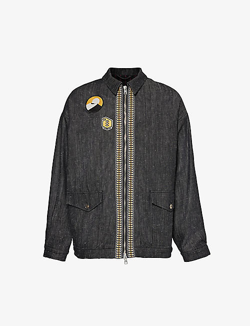 ETRO: Appliqué-embellished relaxed-fit stretch-denim jacket