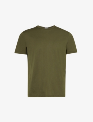Sunspel Mens Dark Olive Crew-neck Regular-fit Cotton-jersey T-shirt In Green