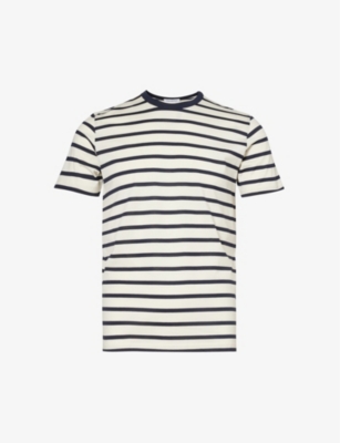 Shop Sunspel Men's Ecru/navy Breton Stripe Striped Regular-fit Cotton-jersey T-shirt In Blue