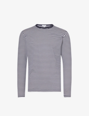 Sunspel Striped Cotton-jersey Long-sleeved T-shirt In White/navy