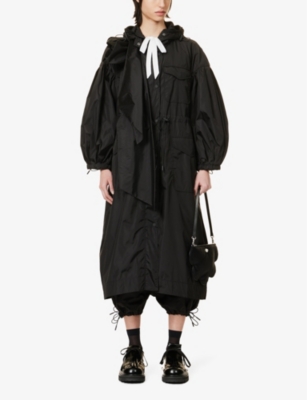 Shop Simone Rocha Womens Black Bow-embellished Hooded Shell Jacket