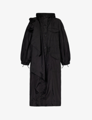 Simone Rocha Womens Black Bow-embellished Hooded Shell Jacket