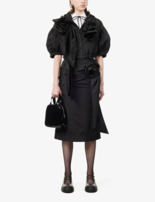 Shop Simone Rocha Women's Black Hooded Cropped Shell Jacket