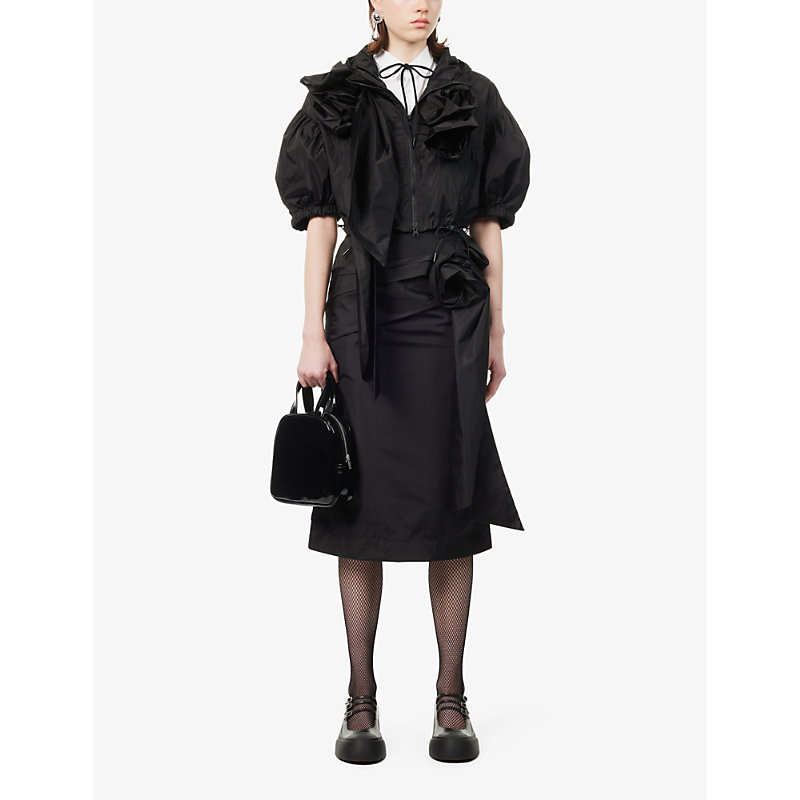 Shop Simone Rocha Women's Black Hooded Cropped Shell Jacket