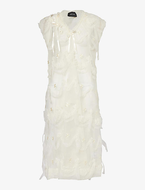 SIMONE ROCHA: Floral-embroidered bow-embellished woven midi dress