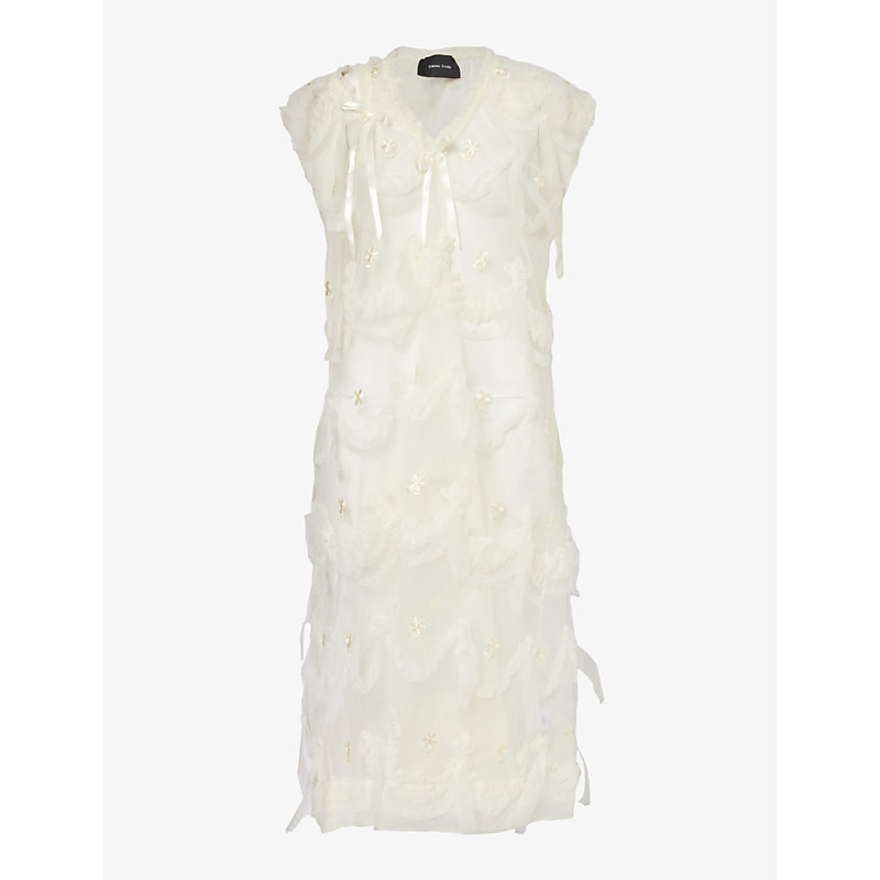 Simone Rocha Floral-embroidered Bow-embellished Woven Midi Dress In Cream/cream