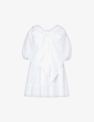 SIMONE ROCHA: Bow-embellished puff-sleeve cotton mini dress