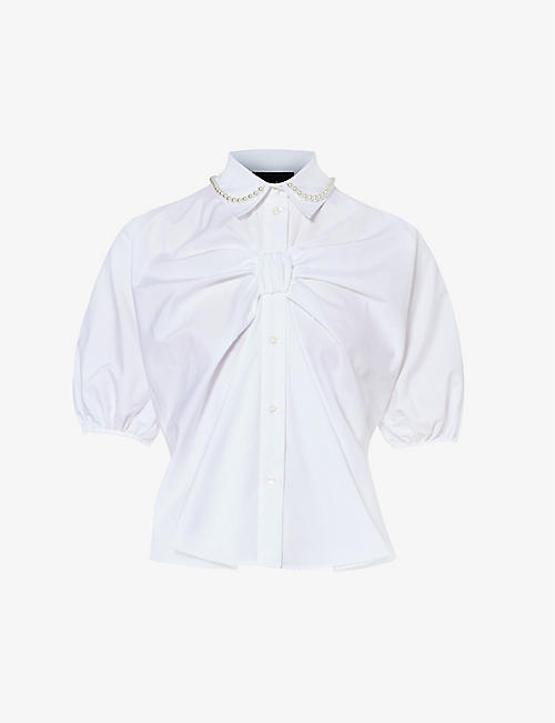 SIMONE ROCHA: Bow-embellished puffed-sleeve cotton shirt