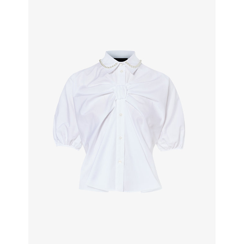 Simone Rocha Womens White Bow-embellished Puffed-sleeve Cotton Shirt