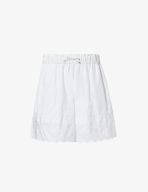 SIMONE ROCHA: Text-embroidered drawstring-waist cotton shorts