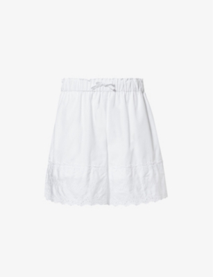 Shop Simone Rocha Women's White/white Text-embroidered Drawstring-waist Cotton Shorts
