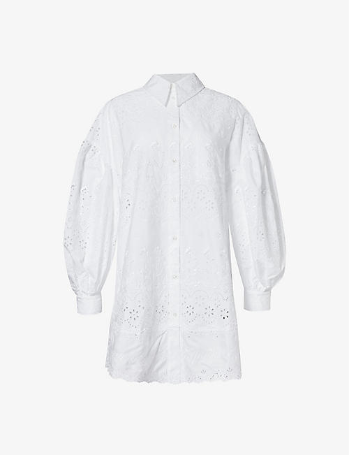 SIMONE ROCHA: Text-embroidered long-sleeved cotton mini dress