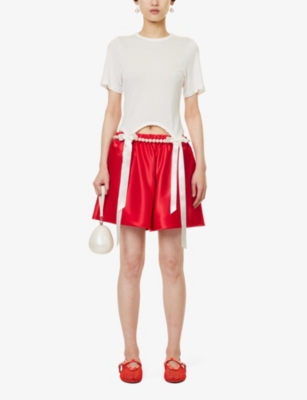 Shop Simone Rocha Women's Red/red Lady Boxer Bow-embellished Satin Shorts
