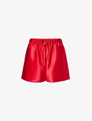 Shop Simone Rocha Women's Red/red Lady Boxer Bow-embellished Satin Shorts