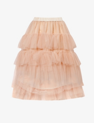 Simone Rocha Tiered Tulle Midi Skirt In Nude