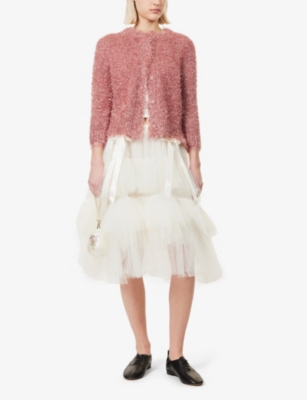 SIMONE ROCHA WOMENS WHITE MID-RISE LAYERED WOVEN MIDI SKIRT 