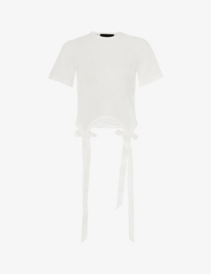 Simone Rocha Easy Ribbon-detailed Cotton T-shirt In Ivory