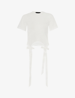 SIMONE ROCHA SIMONE ROCHA WOMEN'S IVORY EASY BOW-EMBELLISHED COTTON-JERSEY T-SHIRT