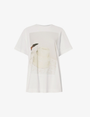 Shop Simone Rocha Women's White Photographic-print Short-sleeved Cotton-jersey T-shirt