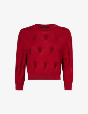 Simone Rocha Womens Red Cut-out Heart Cropped Wool And Silk-blend Jumper