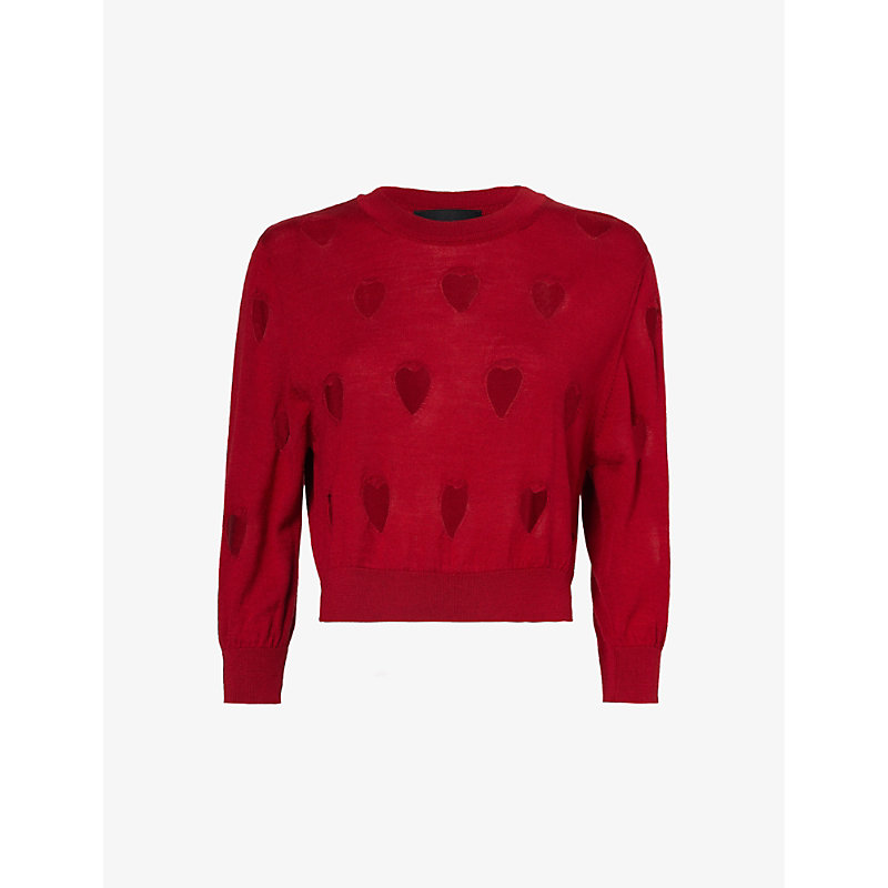 Simone Rocha Womens Red Cut-out Heart Cropped Wool And Silk-blend Jumper