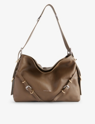 Givenchy Voyou Medium Shoulder Bag In Tumbled Leather In Taupe