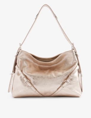 Givenchy Medium Voyou Metallic Leather Hobo Bag In Dusty Gold