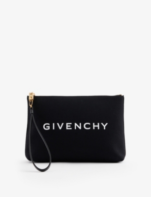 Givenchy Womens Black Logo-print Large Cotton-canvas Pouch