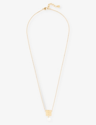 GIVENCHY: Logo-engraved pearl-embellished brass pendant necklace