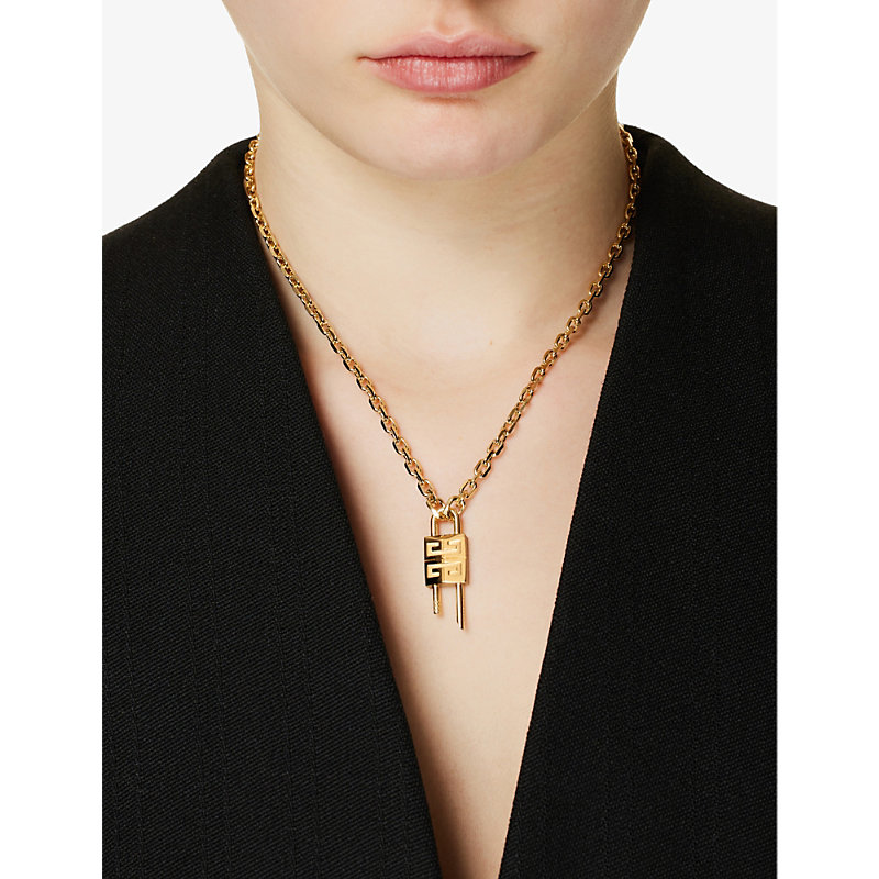 Shop Givenchy Monogram-engraved Brass Pendant Necklace In Golden Yellow