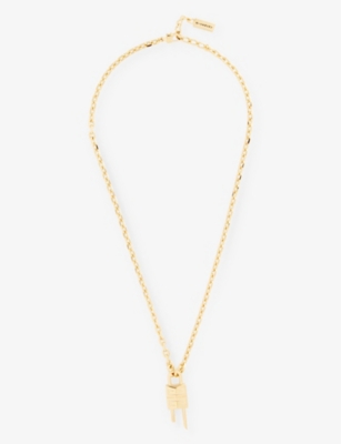 GIVENCHY: Monogram-engraved brass pendant necklace
