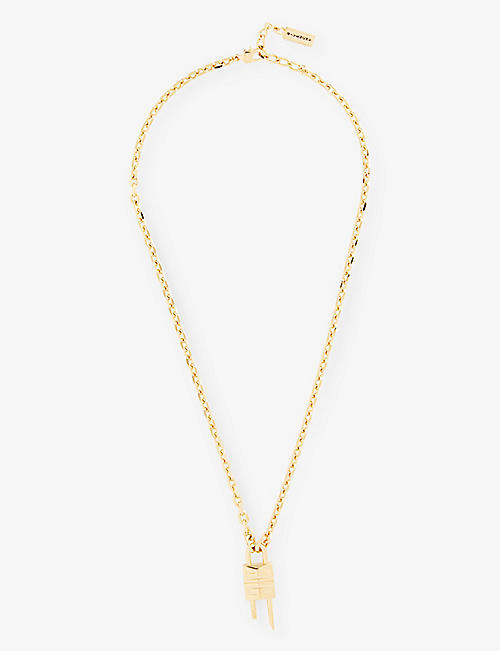 GIVENCHY: Monogram-engraved brass pendant necklace
