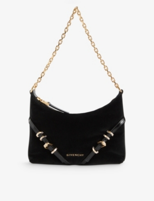 Shop Givenchy Voyou Velour Shoulder Bag In Black