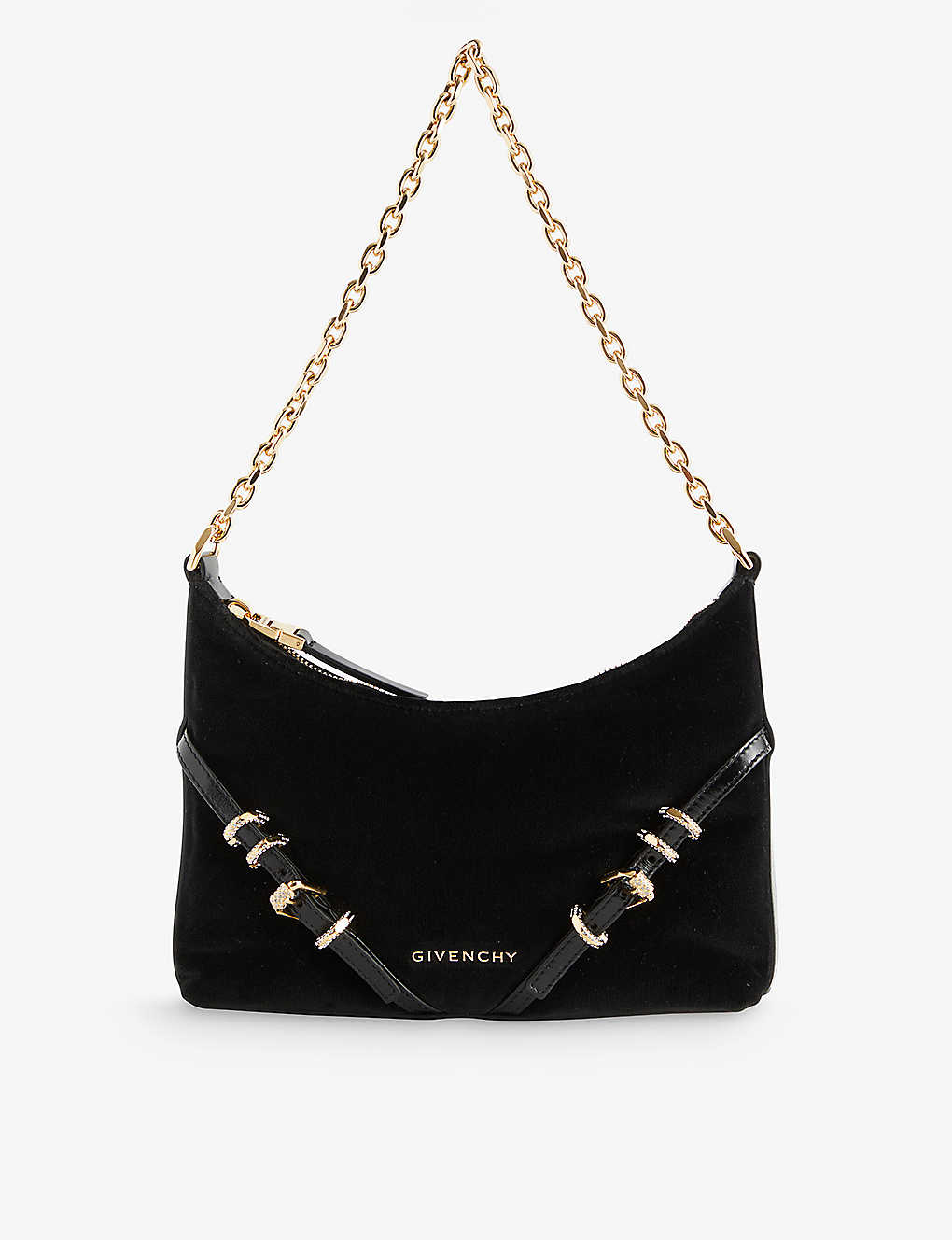 Shop Givenchy Voyou Velour Shoulder Bag In Black