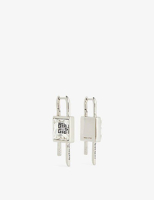 GIVENCHY: Lock logo-engraved brass earrings