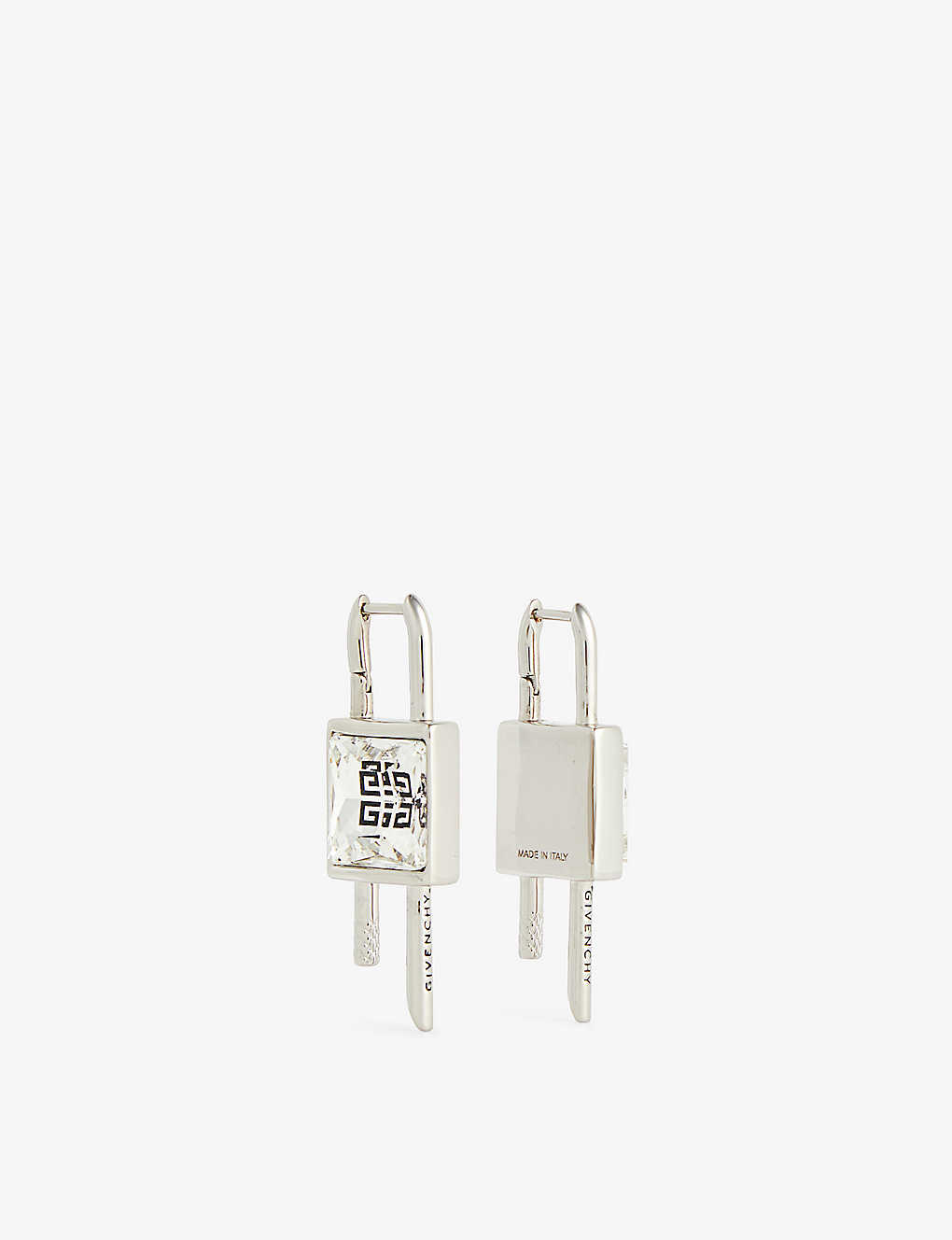 Givenchy Womens Silvery Lock Logo-engraved Brass Earrings