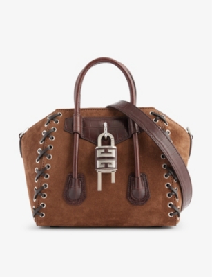 Shop Givenchy Antigoa Lock Leather Top-handle Bag In Walnut Brown