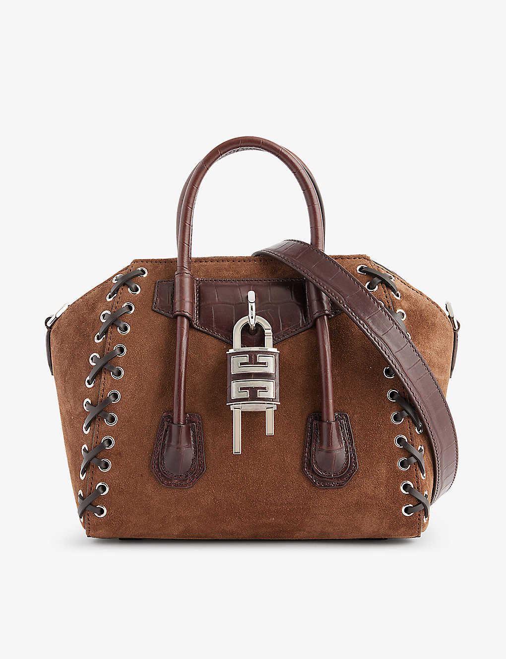 Shop Givenchy Antigoa Lock Leather Top-handle Bag In Walnut Brown
