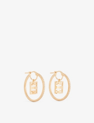 Givenchy Womens Rose Gold Monogram-embellished Brass And Cubic Zirconia Earrings